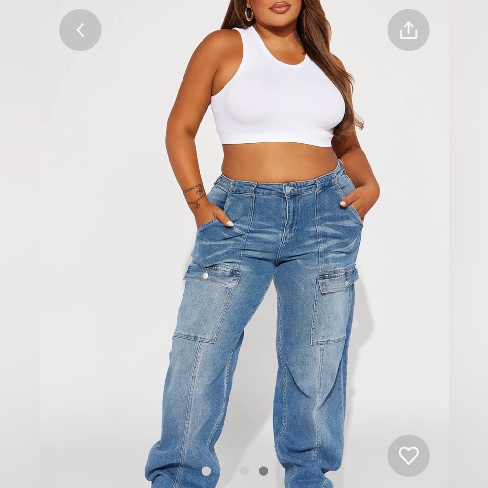 Loose Cargo Jeans - Medium Wash - Size 14-NEVER WORN